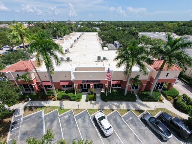 Aerial view of the Access Medical Labs building in Abacoa, Jupiter