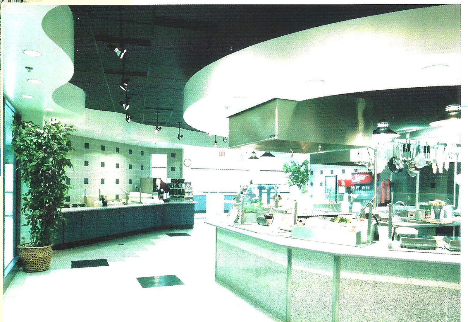 Serving line and curved ceiling in the FPL customer service cafeteria
