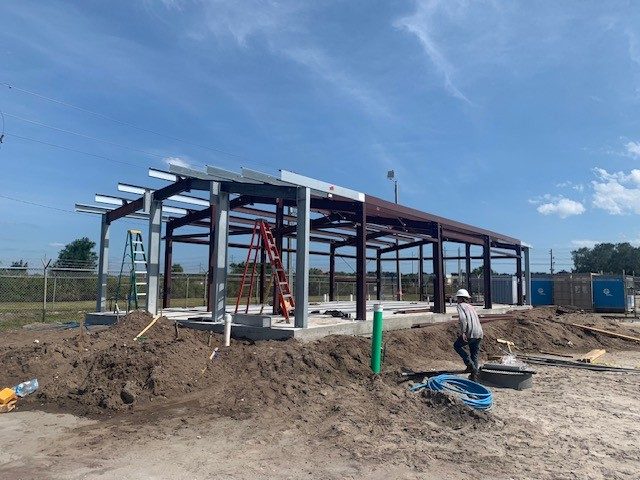 Structural steel frame going up for Building G